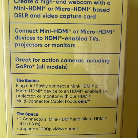 New in package Focus Onn 6ft HDMI Multi-Connector Cable - Picture 7 of 8